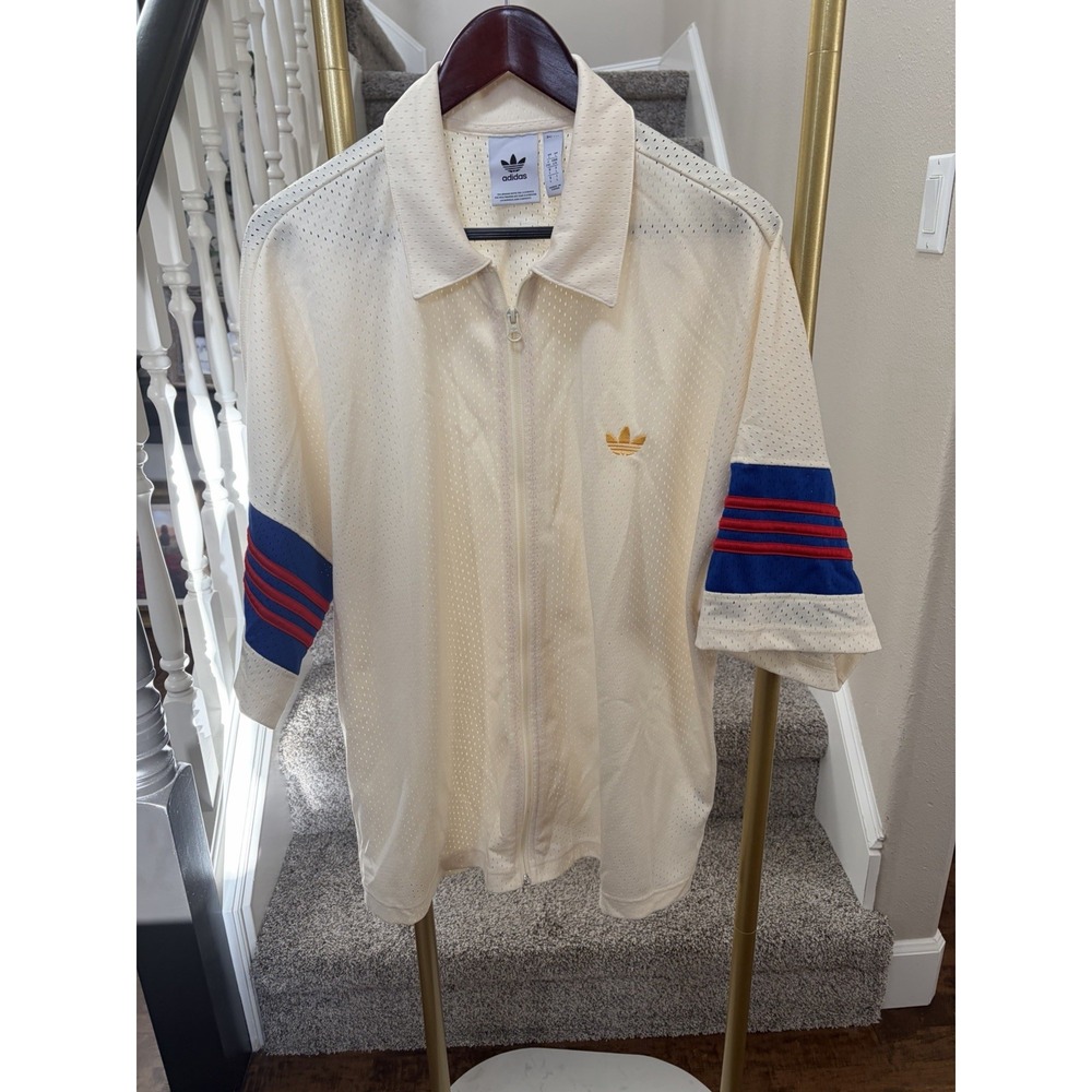 Adidas Shooting Top Oversized Mesh Knit Track Tops Full Zip Warmup Swingman Sz L